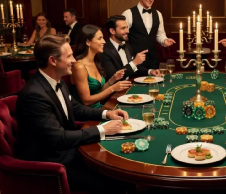 Mesa de poker elegante preparada para noite social